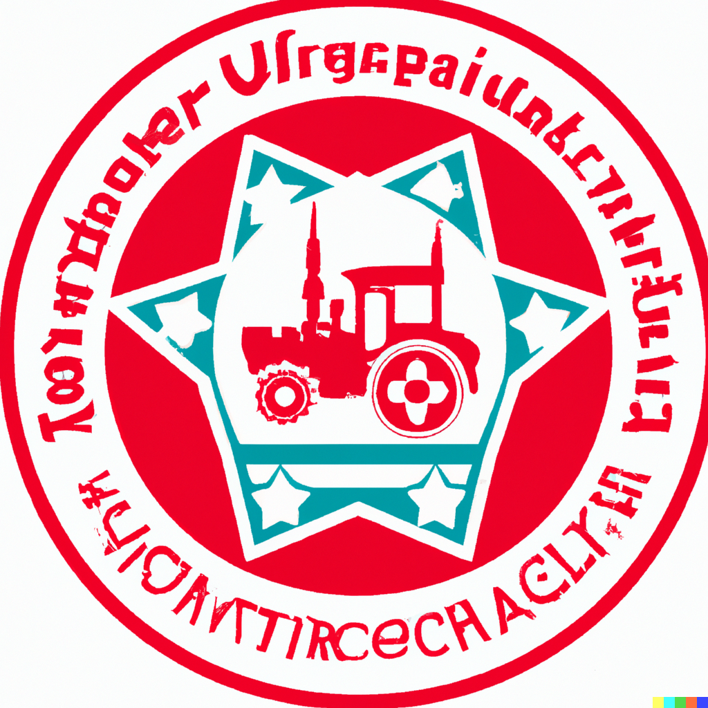DALL·E 2023-01-18 00.19.09 - A round football Clubs Emblem with a tractor in the center, a skyline of Wolfsburg and stars in red and white.png
